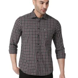 Basics Wine Cotton Slim Fit Checks Shirt-image-23