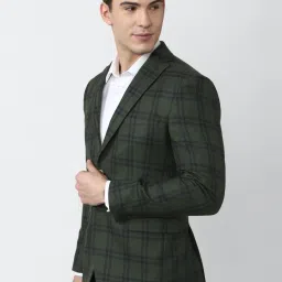 Peter England Green Slim Fit Checks Blazers image 3