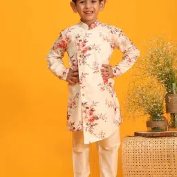 VASTRAMAY Boys Cream Floral Full Sleeves Kurta Sets image 1
