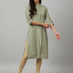 W Frost Green Printed Straight Kurta image 1