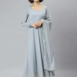Janasya Grey Anarkali Kurta With Dupatta image 1