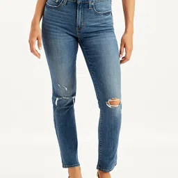 Levi's 724 Gloucous Blue Distressed Slim Fit High Rise Jeans image 1