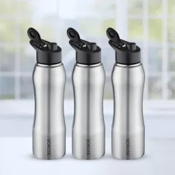 borosil ?Borosil Water Bottle with Single Wall & Leakproof Set of 3 (Silver, ?750 ml) image 1