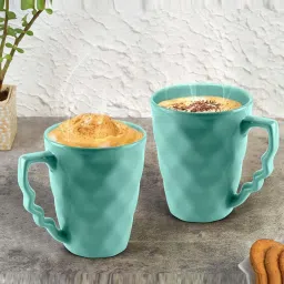 Urban Chef Blue Ceramic Prism Microwave Safe Coffee Mug With Handle (0.225 L) - Set of 2 image 1