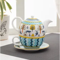 india circus by krsnaa mehta India Circus Fine Ceramic Kettle Set (1 Tea Pot +1 Cup +1 Saucer) Tea Pot 450ml, Cup 260ml-picture-42