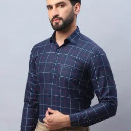 Indian Needle Navy Blue Regular Fit Checks Shirt image 1