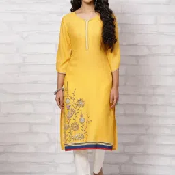 Rangriti Yellow Printed Straight Kurta-image-71