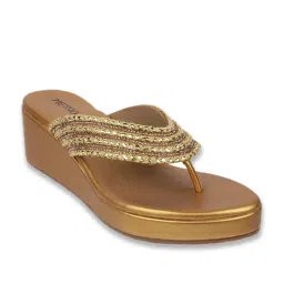 Metro Women's Antique Gold Thong Wedges image 1