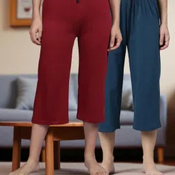 Kryptic Teal Blue & Maroon Solid Capris - Pack Of 2 image 1