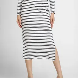 Forever 21 White & Black Cotton Striped Skirt-image-64