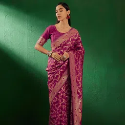 DEVATITHI Woven Design Zari Burgundy Banarasi Silk Saree-picture-21