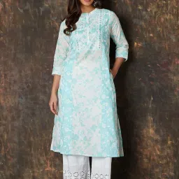 Melange by Lifestyle Blue Cotton Printed A Line Kurta image 1