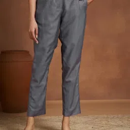 Fabindia Grey Viscose Silk Formal Kosi Pant image 1
