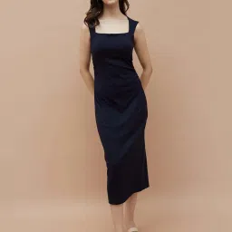 Ginger By Lifestyle Dark Blue Cotton Regular Fit Dress image 1