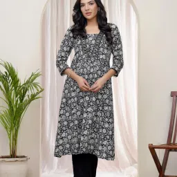 Vaasva Jaipur Black Cotton Floral Kurti image 1