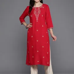 Indo Era Pink Embroidered Straight Kurta-picture-15