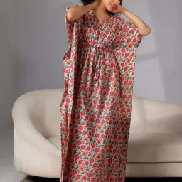Libas Beige Cotton Printed Kaftan image 1