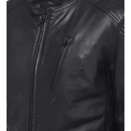 Woods Black Mandarin Collar Leather Jacket image 4