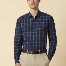 Allen Solly Navy Cotton Slim Fit Checks Shirts-picture-16
