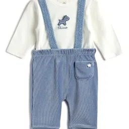 Chicco Boys White & Blue Regular Fit Applique Dungaree image 1