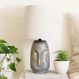 Homesake Grey Wood Retro Small Table Lamp with Shade image 1