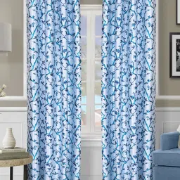 Romee Blue Polyester Floral Curtains and Sheers image 1