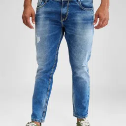 Spykar Blue Slim Fit Distressed Jeans image 1