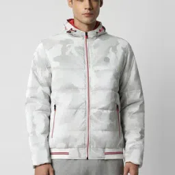 Van Heusen Grey Cotton Regular Fit Quilted Hooded Jacket-image-3