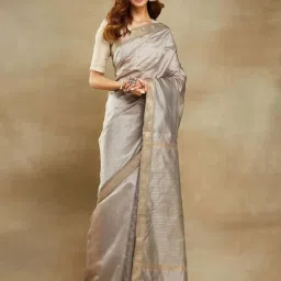 Fabindia Grey Woven Pattern Saree image 1