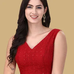 Oomph! Floral Embroidered Cotton V-Neck Saree Blouse-picture-33