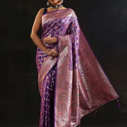 Libas Purple Woven Design Saree With Unstitched Blouse image 1