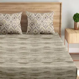 Trance Home Linen Taupe & Brown Printed 180 TC Queen Bedsheet Sets - 1.83 m x 1.52 m image 5