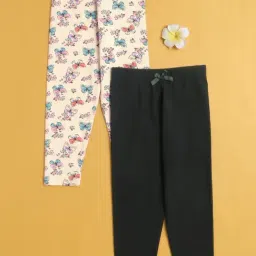 Bumzee Kids Black & Cream Cotton Printed Leggings Pack Of 2-image-49
