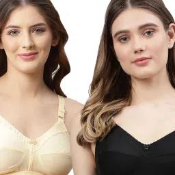 Cukoo Black & Beige Cotton Full Coverage Bra (Pack Of 2) image 1