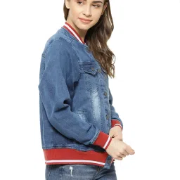 Campus Sutra Blue & Red Regular Fit Denim Jacket image 3
