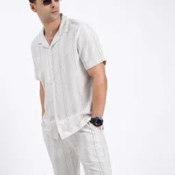 showoffff SHOWOFF Beige Cotton Relaxed Fit Stripes Co-Ords-picture-10