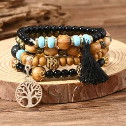 DIVASTRI Set Of 4 Gold-Plated Artificial Beaded Elasticated Bracelets-picture-17