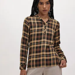 The Roadster Life Co. Checked Mandarin Collar Top image 5