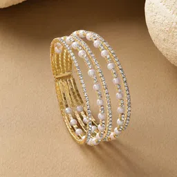 Rubans Women Brass Cubic Zirconia Handcrafted Gold-Plated Multistrand Bracelet-picture-19