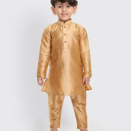 Vastramay Full Sleeves Solid Front Button Closure Kurta & Pajama Set - Gold-picture-20