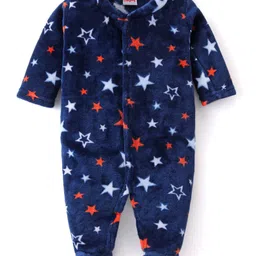 Babyhug Velour Woven Full Sleeves Winter Wear Sleep Suit With Stars Print - Navy-picture-32