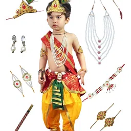 Kaku Fancy Dresses Janmashtami Theme Abstract Printed Krishna Costume Set - Red-picture-10