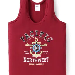 Taeko Single Jersey Knit Sleeveless Vest with Text Print - Dark Red-picture-21