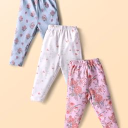 Simply Interlock Knit Full Length Leggings with Floral Print Pack of 3 - Pink Light Blue & White-picture-16