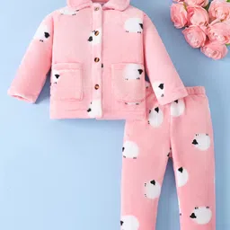 Mark & Mia Full Sleeves Winter Wear Co-ords Night Suit With Animal Print - Pink image 1
