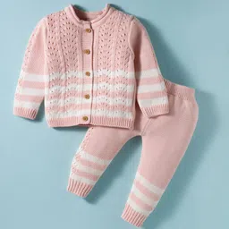 ToffyHouse Cotton Knit Full Sleeves Winter Wear T-Shirt & Joggers With Stripe Design - Pink-image-93