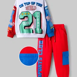 OLLINGTON ST. Cotton Knit Full Sleeves Sport Theme Printed Sweatshirts & Knit Joggers - Multicolor & Red-picture-19