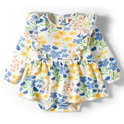 Babyhug 100% Cotton Single Jersey Knit Full Sleeves Onesies With Floral Print - White-picture-14