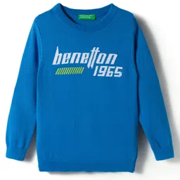 UCB 100% Cotton Jacquard Woven Full Sleeves Pullover Sweater with Logo Design - Blue-picture-26