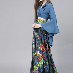 Pannkh Embroidered Shirt Collar Neck Crop Top With Skirt Co-Ords image 5
